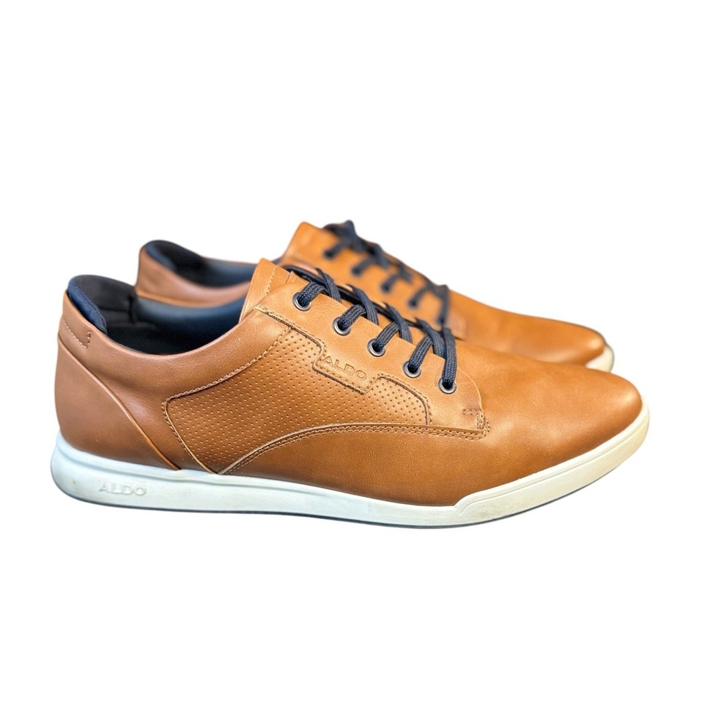 Aldo Mens Flex Leather Sneakers 12 Brown Lace Up‎ Oxford Casual Comfort Shoes - Picture 2 of 11